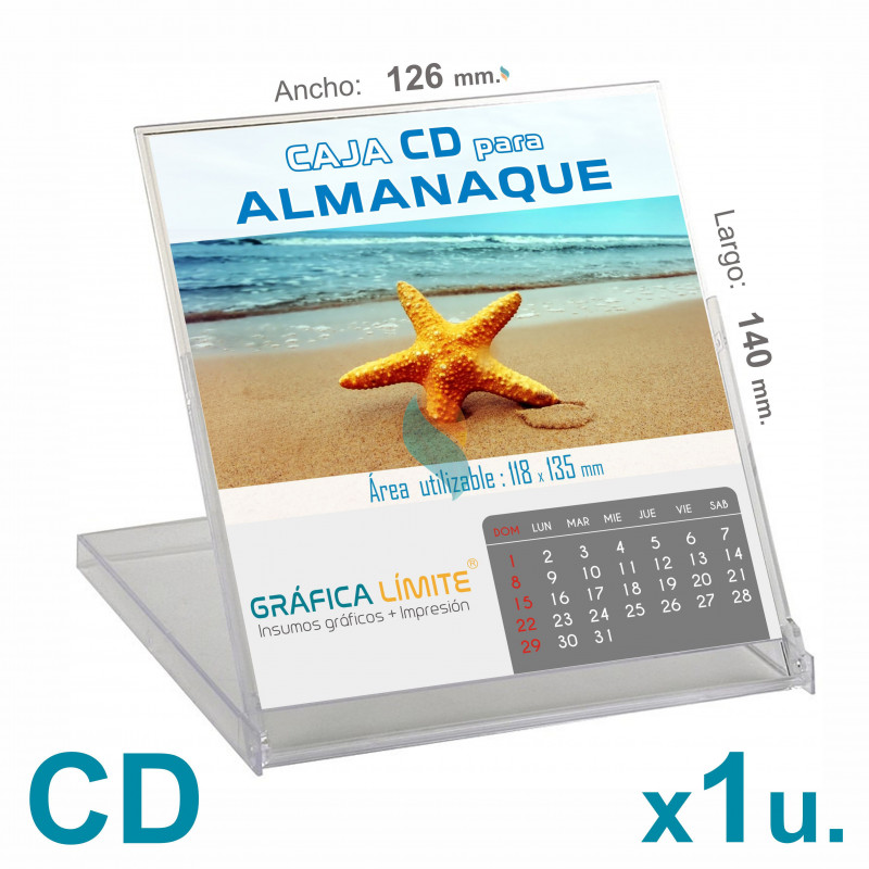 Caja CD Porta Calendario / Almanaque x 1 u. Acrílica Plástica Transparente