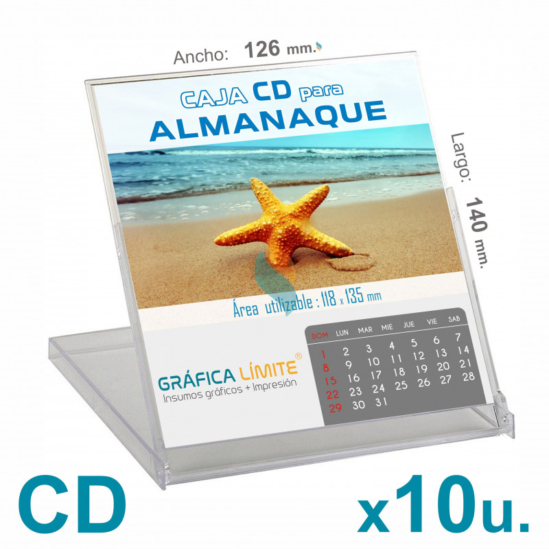 Caja CD Porta Calendario / Almanaque x 10 u. Acrílica Plástica Transparente