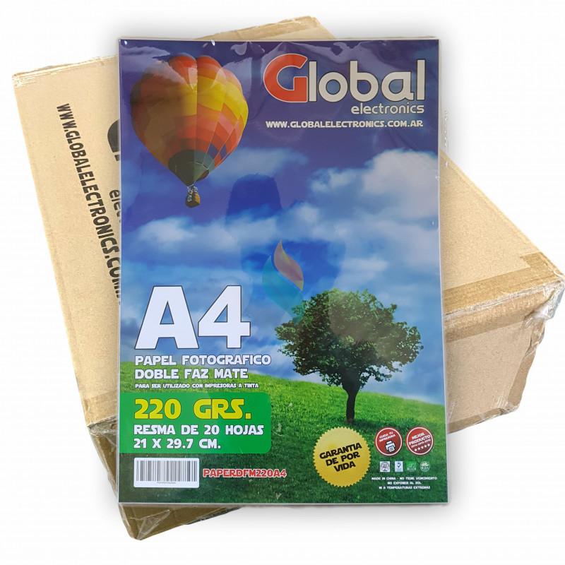 Papel Fotográfico A4 220 gr. Mate, Doble Faz, x 1000 hojas - Global PRECIO  MAYORISTA
