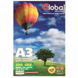 Papel Fotográfico A3 200 gr. Brillante x 100 hojas - GLOBAL