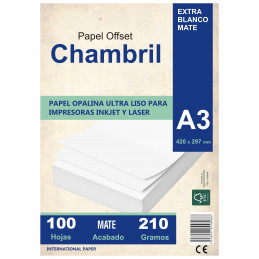 Papel Opalina Lisa Chambril A3 210 gr. 100 hojas