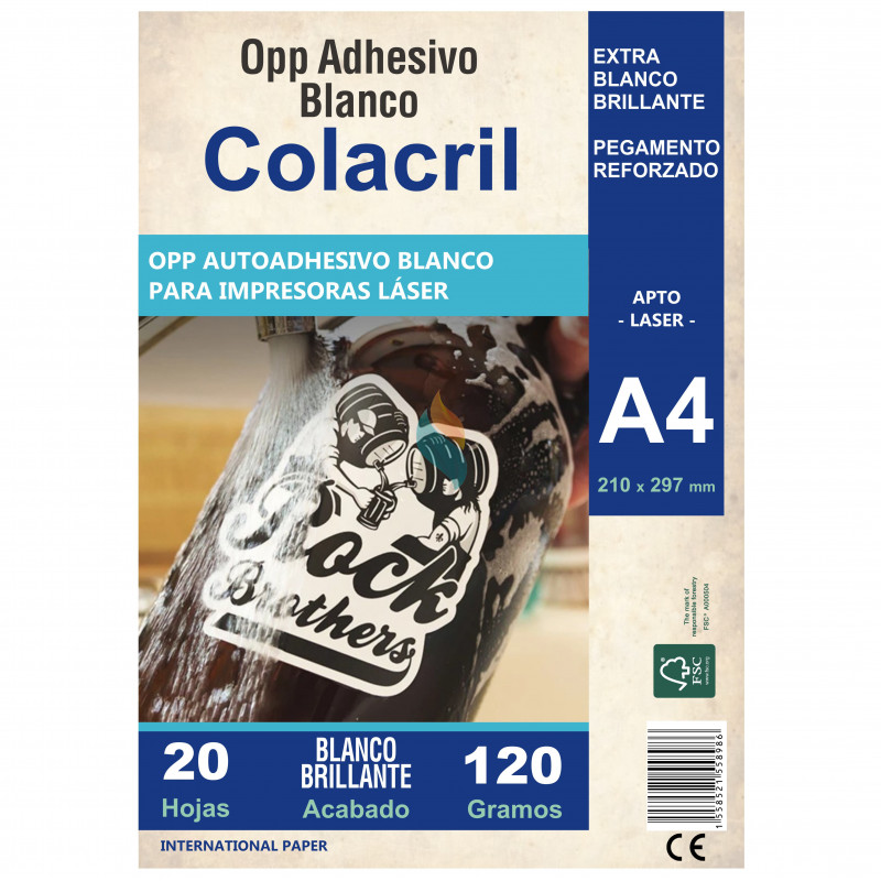 Vinilo Opp Blanco Brillante Autoadhesivo A4 20 hojas - Colacril