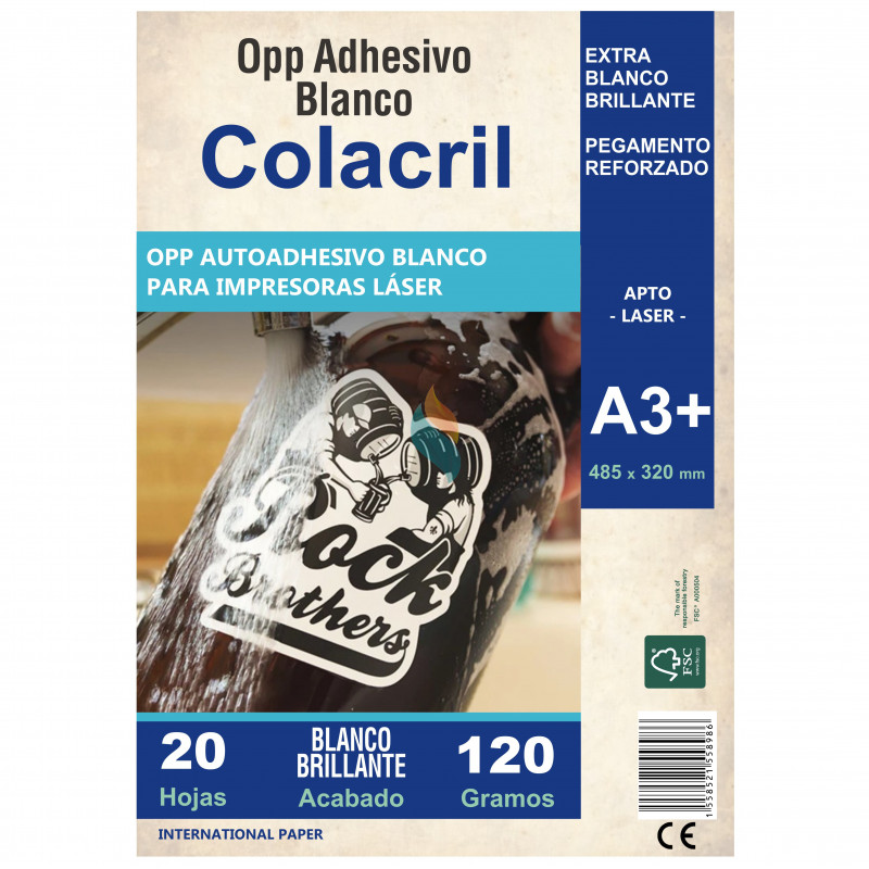 Vinilo Opp Blanco Autoadhesivo Vinilo A3+ 20 hojas - Colacril