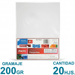 Papel Fotográfico A4 200 gr. Brillante x 20 hojas - GNEISS