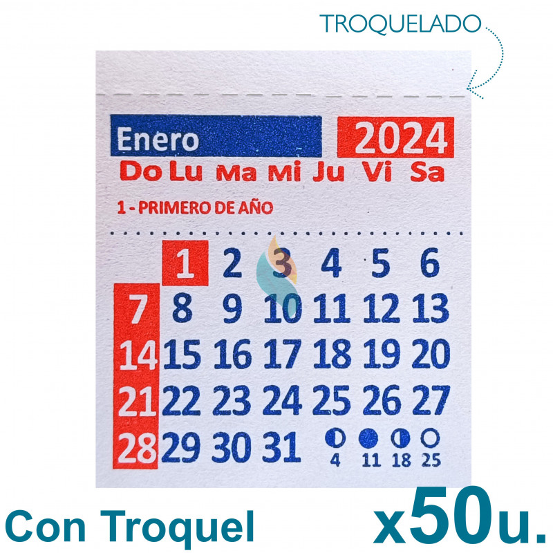 Almanaque 2024 Calendario Mignon Mensual 5.5x5 cm. Con Troquelado x50u.