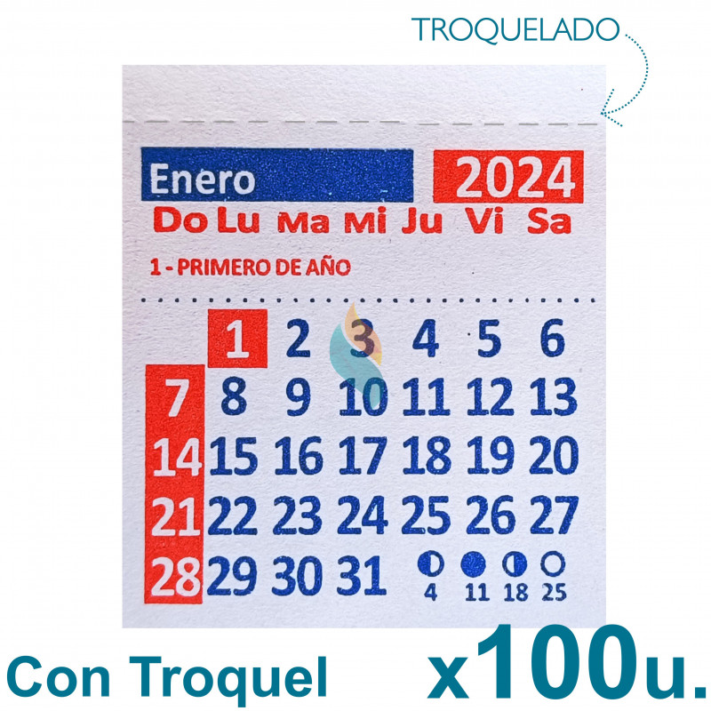 Almanaque 2024 Calendario Mignon Mensual 5.5x5 cm. Con Troquelado x100u.