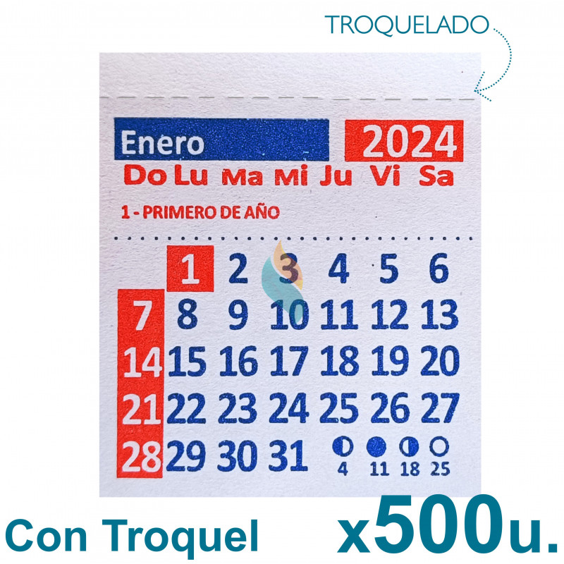 Almanaque 2024 Calendario Mignon Mensual 5.5x5 cm. Con Troquelado x500u.