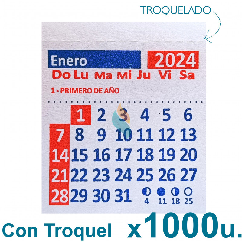 Almanaque 2024 Calendario Mignon Mensual 5.5x5 cm. Con Troquelado x1000u.