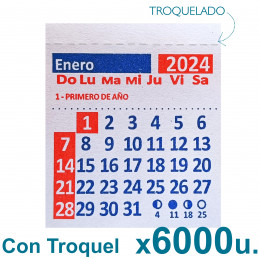 Almanaque 2024 Calendario Mignon Mensual 5.5x5 cm. Con Troquelado x6000u. PRECIO MAYORISTA