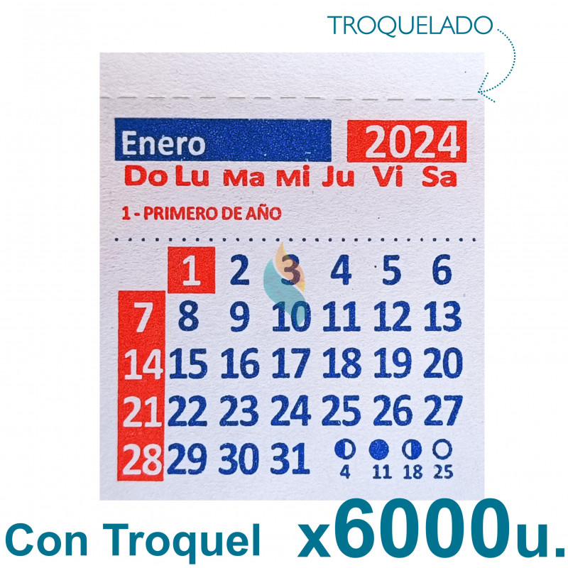 Almanaque 2024 Calendario Mignon Mensual 5.5x5 cm. Con Troquelado x6000u. PRECIO MAYORISTA
