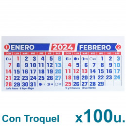 Almanaque 2024 Calendario Mignon Bi Mensual 14x8 cm. Con Troquelado x100u.