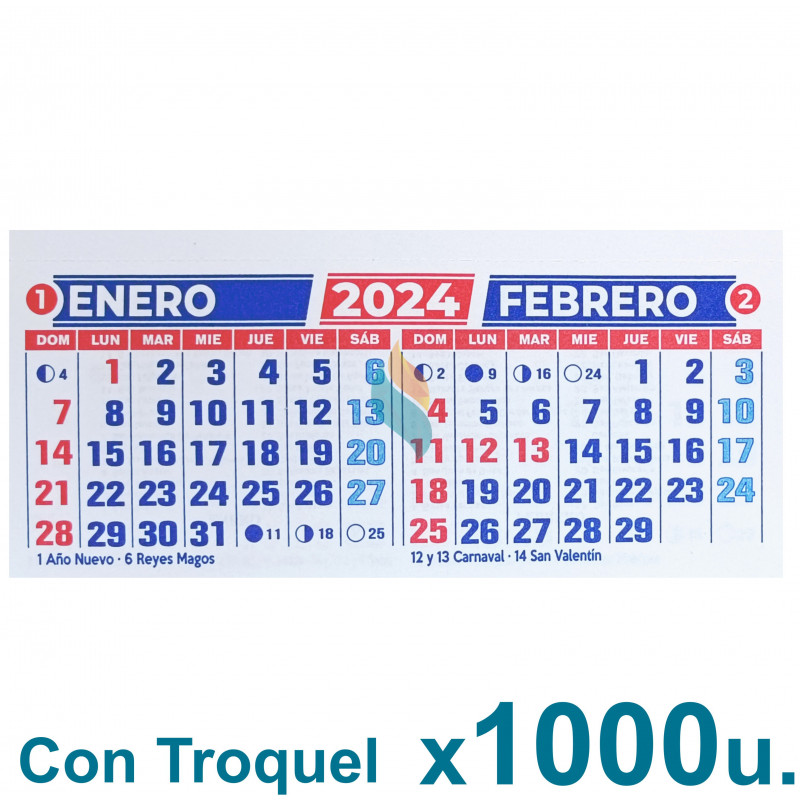 Almanaque 2024 Calendario Mignon Bi Mensual 14x8 cm. Con Troquelado x1000u.