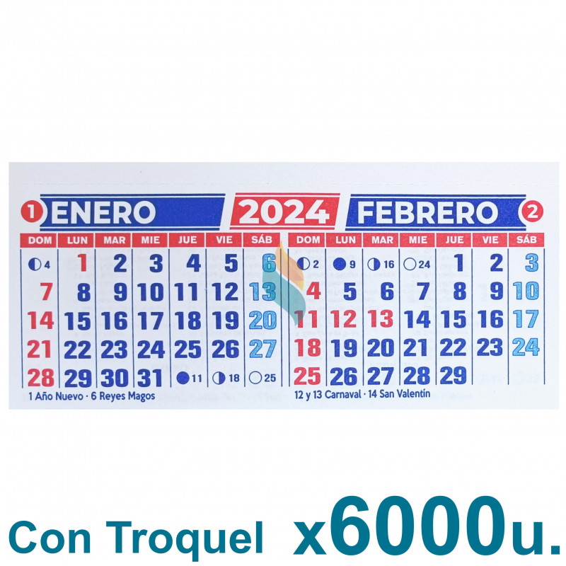 Almanaque 2024 Calendario Mignon Bi Mensual 14x8 cm. Con Troquelado x6000u. PRECIO MAYORISTA