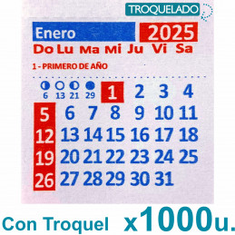 Almanaque 2025 Calendario Mignon Mensual 5.5x5 cm. Con Troquelado x1000u.