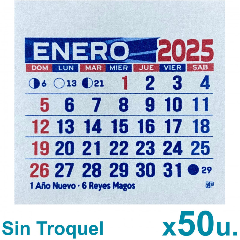 Almanaque 2025 Calendario Mignon Mensual 5x5 cm. Sin Troquelado x50u.