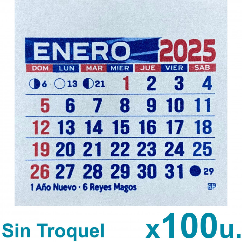 Almanaque 2025 Calendario Mignon Mensual 5x5 cm. Sin Troquelado x100u.