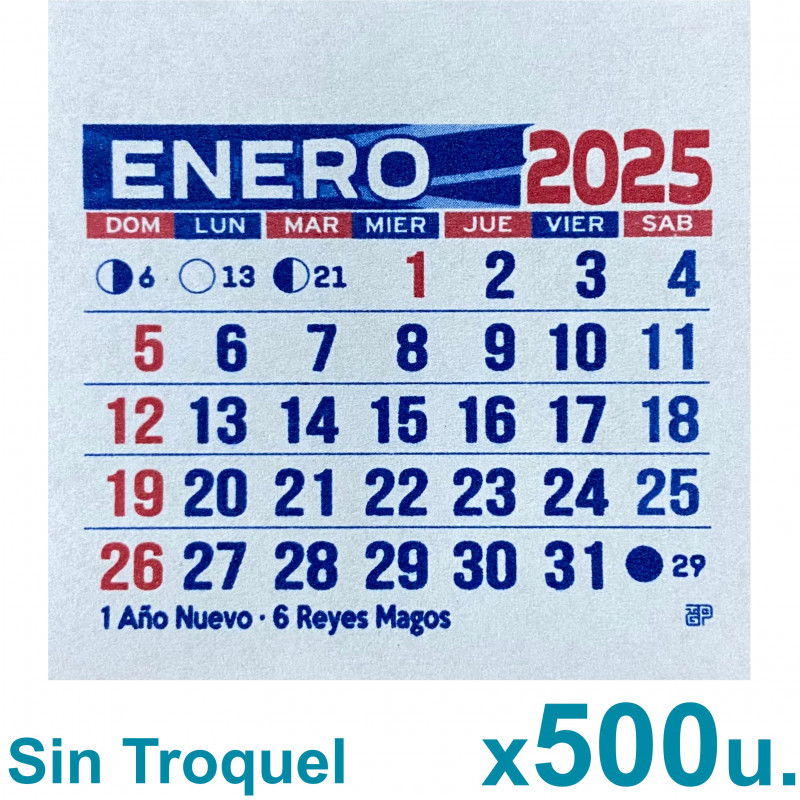 Almanaque 2025 Calendario Mignon Mensual 5x5 cm. Sin Troquelado x500u.