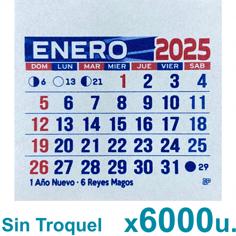 Almanaque 2025 Calendario Mignon Mensual 5x5 cm. Sin Troquelado x6000u. PRECIO MAYORISTA