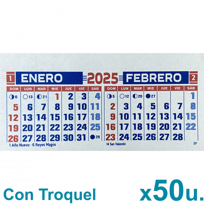 Almanaque 2025 Calendario Mignon Bi Mensual 14x8 cm. Con Troquelado x50u.