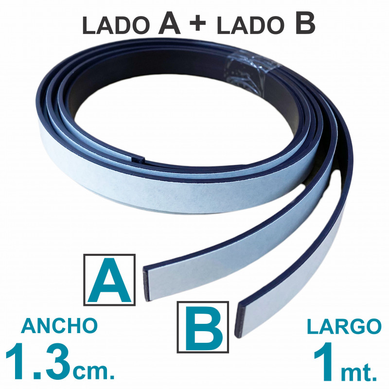 Tira imán Autoadhesivo Lado A + Lado B 1 mt. x 1.3 cm. - Grosor 2mm