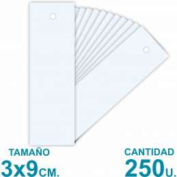 Etiquetas Colgantes LISAS para Indumentaria 3x9 cm. 300 gr. x250 u.