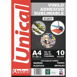 Vinilo Sublimable Blanco Autoadhesivo Brillante A4 x10 u. Unical