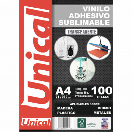 Vinilo Sublimable Transparente Autoadhesivo Brillante A4 x100 u. Unical - PRECIO MAYORISTA