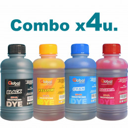 Tinta DYE Fotográfica Comercial Global Electronic Combo x 4 u. 250 ml. c/u para Sistema Continuo Epson, Hp, Brother