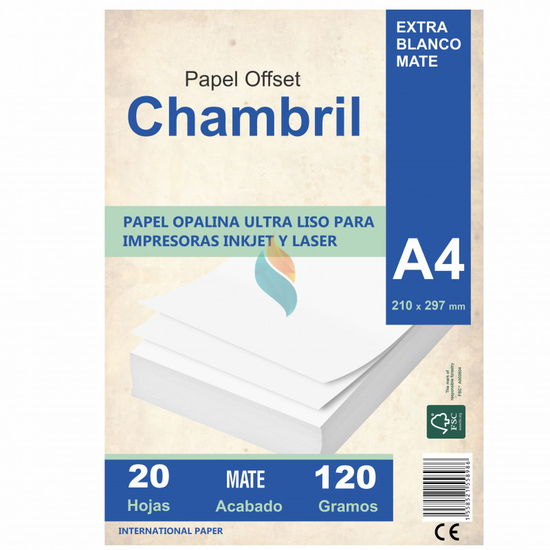 Papel Opalina Lisa Chambril A4 120 gr. 20 hojas