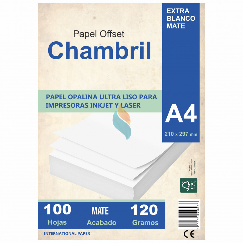 Papel Opalina Lisa Chambril A4 120 gr. 100 hojas