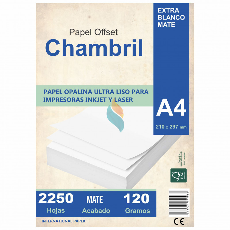 Papel Opalina Lisa Chambril A4 120 gr. 2250 hojas Precio Mayorista