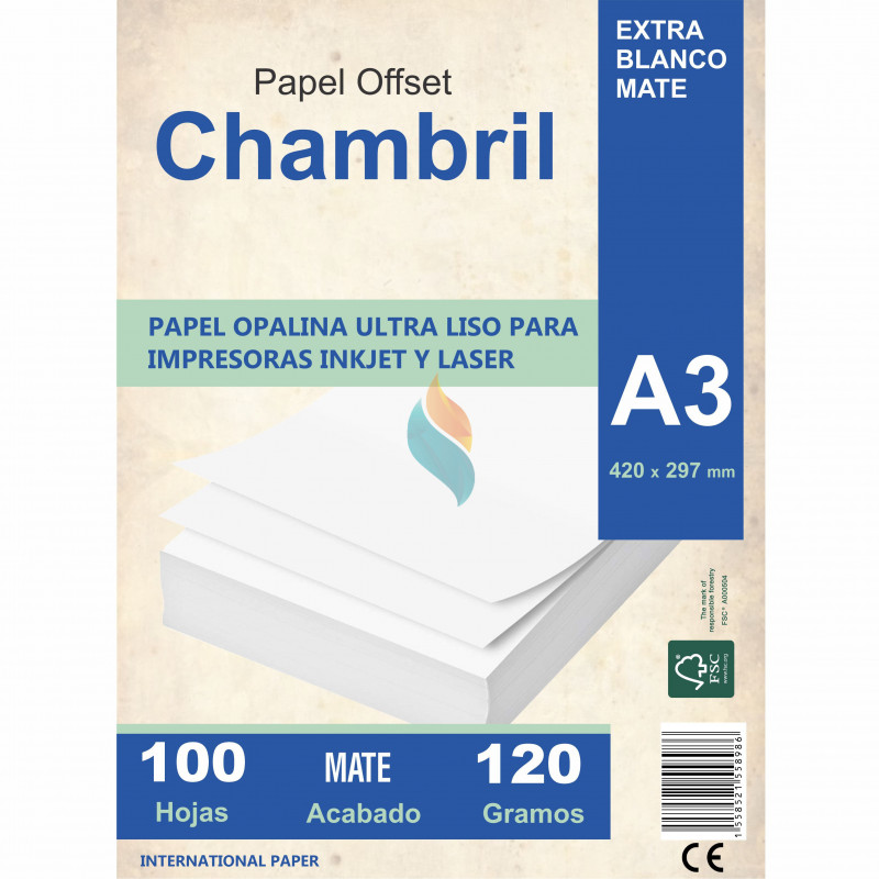 Papel Opalina Lisa Chambril A3 120 gr. 100 hojas