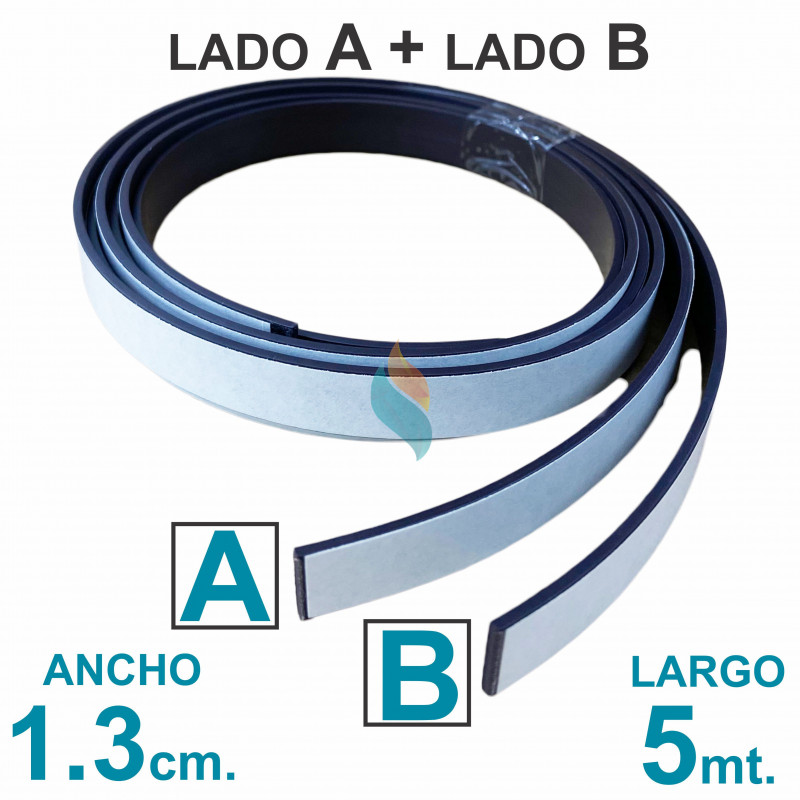 Tira imán Autoadhesivo Lado A + Lado B 5 mts. x 1.3 cm. - Grosor 2mm