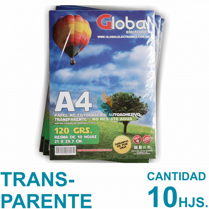 Vinilo Transparente Autoadhesivo A4 Fotográfico 120 gr. x 10 hojas - Global