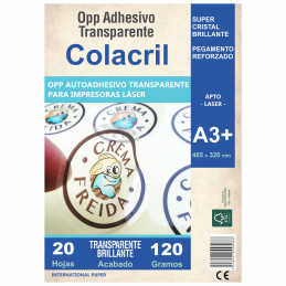 Vinilo Opp Transparente Autoadhesivo Brillante A3+ 20 hojas - Colacril