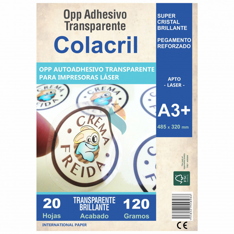 Vinilo Opp Transparente Autoadhesivo Brillante A3+ 20 hojas - Colacril