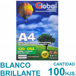 Vinilo Blanco Reluciente Autoadhesivo A4 Fotográfico x 100 hojas - Global Electronics