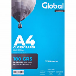 Papel Fotográfico A4 180 gr. Brillante x 20 hojas - Global