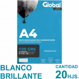 Vinilo Blanco Reluciente Autoadhesivo A4 Fotográfico x 20 hojas - Global