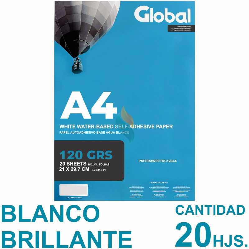Vinilo Blanco Reluciente Autoadhesivo A4 Fotográfico x 20 hojas - Global