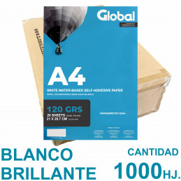 Vinilo Blanco Reluciente Autoadhesivo A4 Fotográfico x 1000 hojas - Global PRECIO MAYORISTA