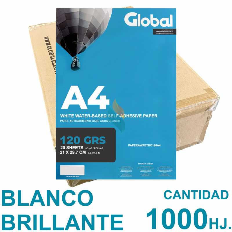 Vinilo Blanco Reluciente Autoadhesivo A4 Fotográfico x 1000 hojas - Global PRECIO MAYORISTA