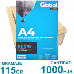 Papel Fotográfico Autoadhesivo A4 115 gr. Brillante x 20 hojas - Global PRECIO MAYORISTA