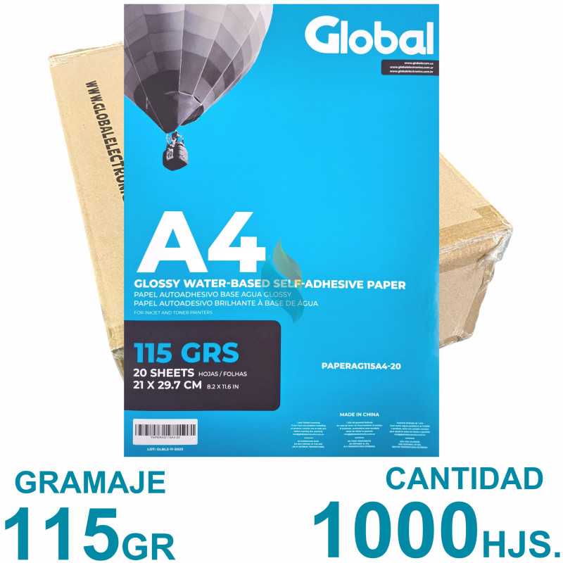 Papel Fotográfico Autoadhesivo A4 115 gr. Brillante x 20 hojas - Global PRECIO MAYORISTA