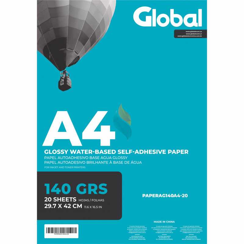 Papel Fotografico A4 140 gr. Brillante x 20 hojas - Global