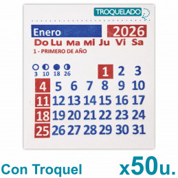 Almanaque 2026 Calendario Mignon Mensual 5.5x5 cm. Con Troquelado x50u.
