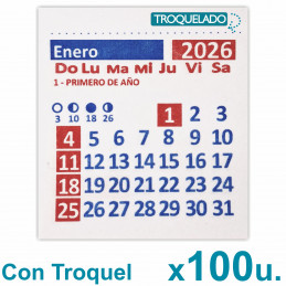 Almanaque 2026 Calendario Mignon Mensual 5.5x5 cm. Con Troquelado x100u.
