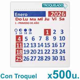 Almanaque 2026 Calendario Mignon Mensual 5.5x5 cm. Con Troquelado x500u.