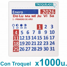 Almanaque 2026 Calendario Mignon Mensual 5.5x5 cm. Con Troquelado x1000u.