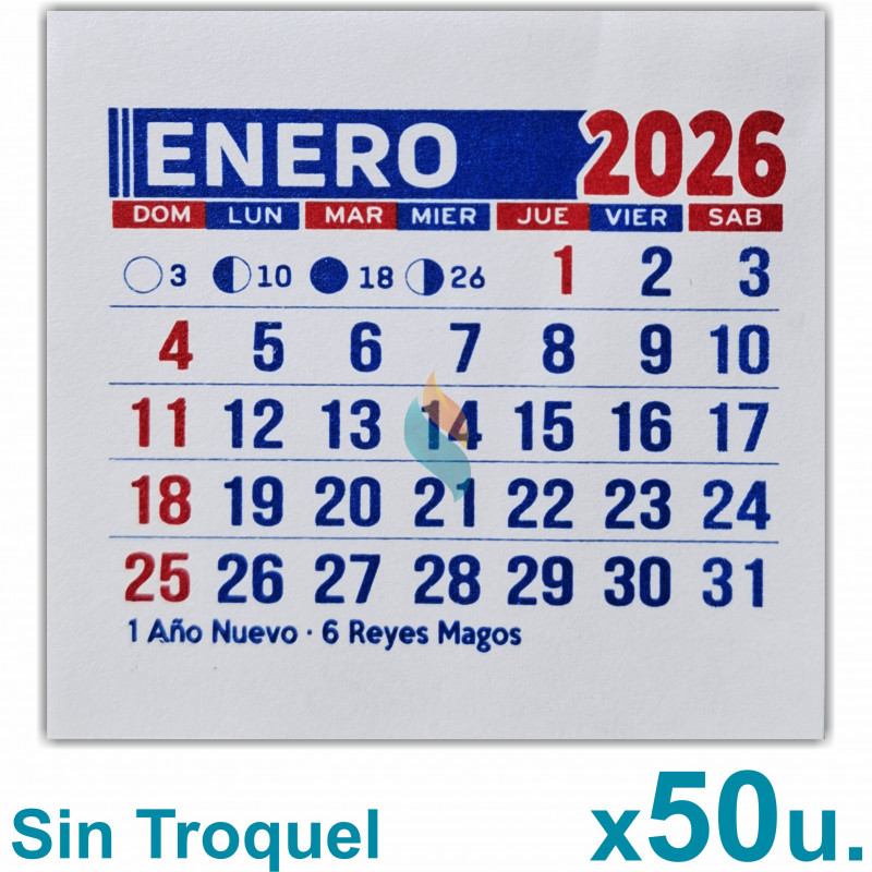 Almanaque 2026 Calendario Mignon Mensual 5x5 cm. Sin Troquelado x50u.